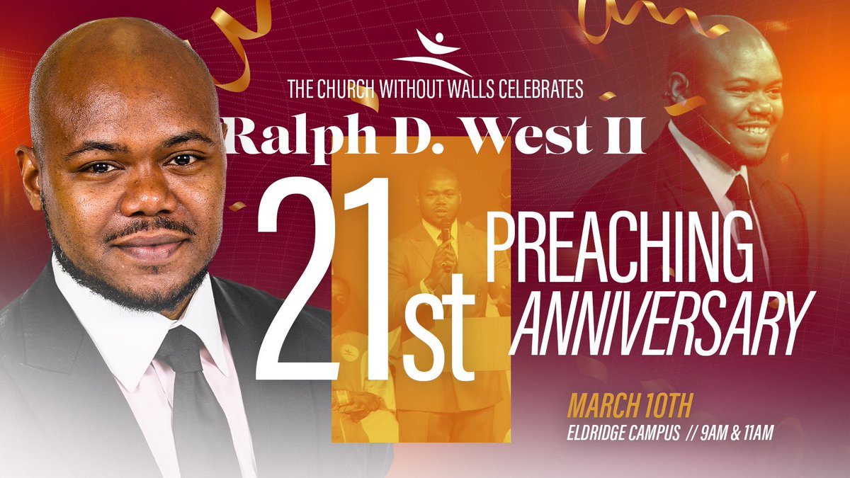 This Sunday, Rev. Ralph D. West II is celebrating 21 years of preaching!!! #iAmTCWW