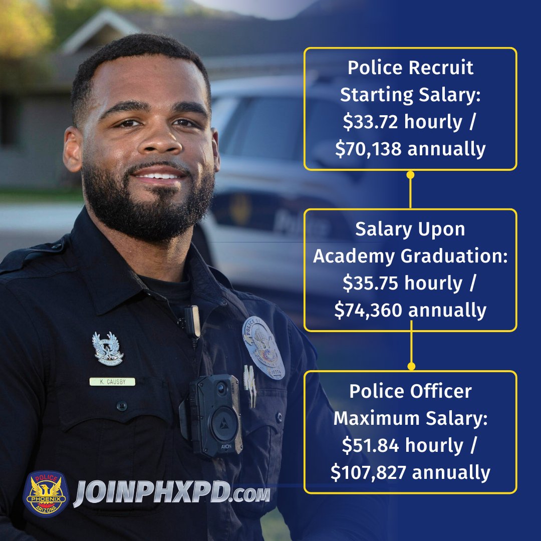 joinphxpd's tweet photo. Ready to pursue a fulfilling career in law enforcement with unmatched pay? Apply today at https://t.co/R1brXuxzof to become a Phoenix Police Officer. 

#JOINPHXPD #LawEnforcementJobs #ApplyNow https://t.co/iiwuH5H17Z