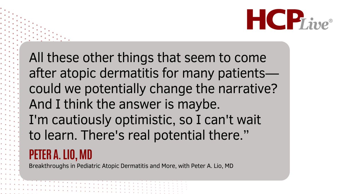 HCPLive (@hcplivenews) on Twitter photo It's a promising moment in time for #pediatric dermatology. Dr. Peter Lio of <a href="/NUFeinbergDerm/">Northwestern Dermatology</a> discusses all the drug class breakthroughs and what they may lead to in future care—such as a stall on the atopic march?
From our #AAD2024 interview: hcplive.com/view/breakthro… It's a promising moment in time for #pediatric dermatology. Dr. Peter Lio of <a href="/NUFeinbergDerm/">Northwestern Dermatology</a> discusses all the drug class breakthroughs and what they may lead to in future care—such as a stall on the atopic march?
From our #AAD2024 interview: hcplive.com/view/breakthro…