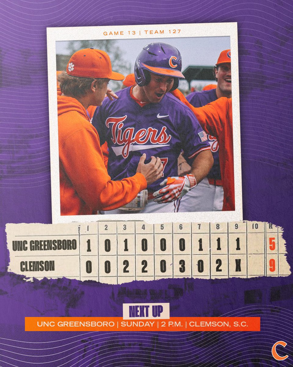 Saturday W✅ Tristan Bissetta’s two home runs power #Clemson over UNC Greensboro in Game 2️⃣ to take a 2-0 series lead!🐅 STORY ➡️ bit.ly/48UZnhS