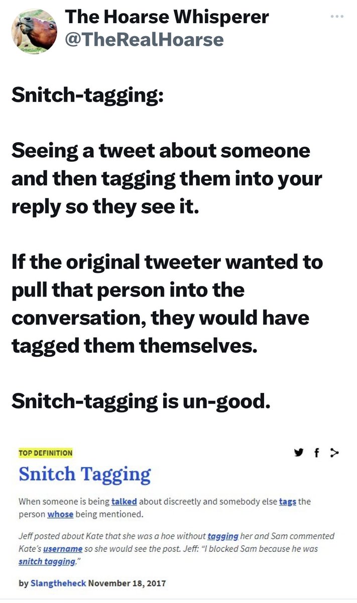 There’s been a lot of this going on. If you don’t know what snitch tagging is, here’s a good explanation.  
Some of us may not know about it. I confess I didn’t know for a while. But it’s good to know good social media etiquette. 
Please don’t snitch tag.