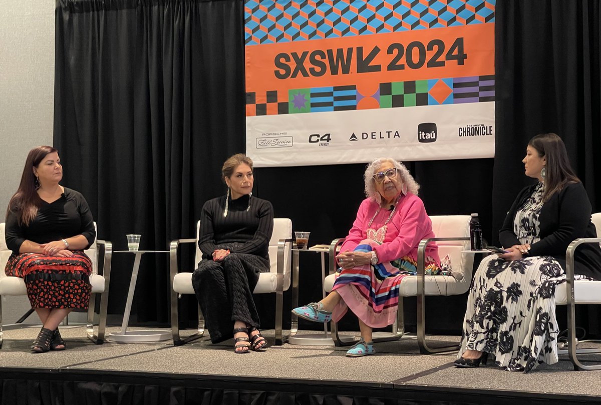 Great to be at #SXSW2024 today talking about the importance of visibility for Native women with @AISES_CEO, @AngeliqueAlbe21, and Dr. Henrietta Mann. @Native_Forward @CherokeeNation