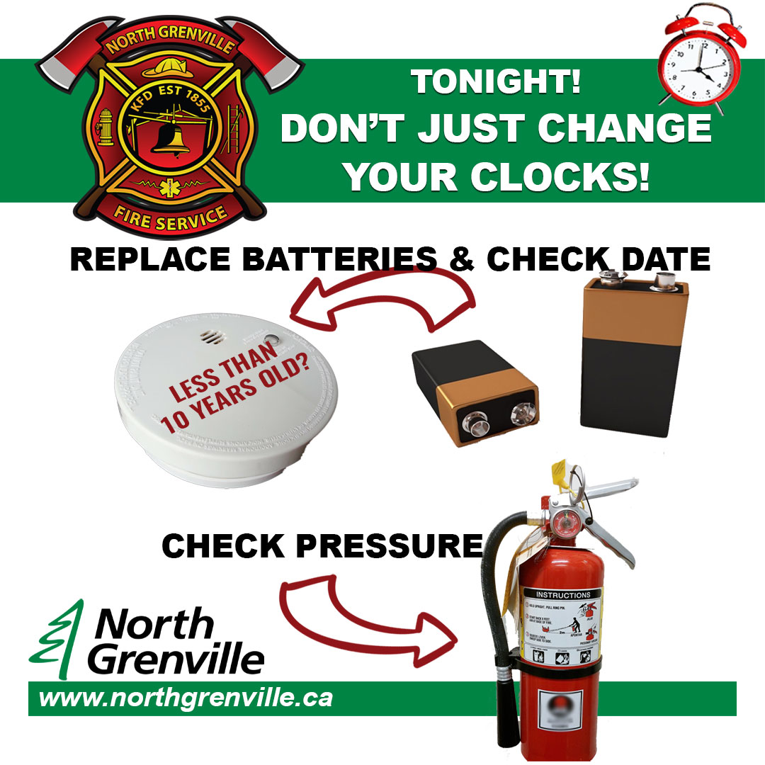 NG_FireService's tweet photo. It's time to spring ahead ๐ฆ
@NG_FireService reminds us that when changing your clocks tonight/tomorrow morning, take the time to change the batteries in your smoke alarm and carbon monoxide detectors! ๐๐
#COsafety #NorthGrenville #FireSafety #NGFireService https://t.co/eZbk8RgBF8