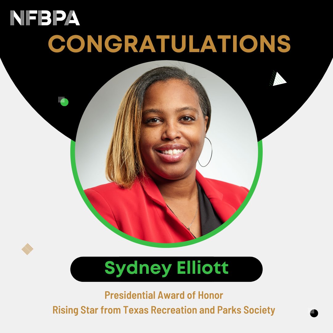 Congratulations to Sydney Elliott, Vice President of the North Texas Chapter, on receiving the Presidential Award of Honor - Rising Star from the Texas Recreation and Parks Society!