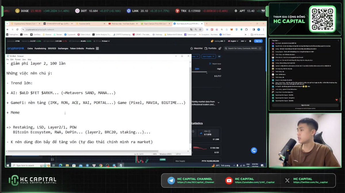 TuanNguyen_6789's tweet photo. 🚀 Meme - Ai - GameFi sẽ là 3 mũi nhọn tiên phong

#AI đang làm nhiệm vụ đúng như Metaverse 2021 (câu chuyện rất lớn bên ngoài, đã có những dự án vài tỷ đô)

#GameFi cũng tương tự, sóng bắt đầu mạnh rồi. Cần 1 dự án leadtrend nhiều tỷ đô, x nhiều lần, và lượng người dùng đủ thu hút truyền thông bên ngoài. Sau đó sẽ là lúc bùng nổ của cả 1 nền công nghiệp game nói riêng, và cả thị trường nói chung.

#Mem thì k phải nói về độ thú vị của nó r, đơn giản, hấp dẫn

Sau khi nhập cuộc với những thứ đơn giản, market sẽ có những cú rũ trên đường tăng trưởng. 

Rồi sẽ không thể thiếu cuộc chơi công nghệ, mùa này 1 vài câu chuyện lớn sẽ có, nếu ae miss 3 cái tên trên hãy chuẩn bị:

- Layer 0/1/2

- LSD, Restaking, Liquid Restaking Token

- RWA, Depin

- Bitcoin Ecosystem (bitcoin layer2, BRC20, BTC Staking…)

- Zk

- POW

…..

 Nói chung sẽ nhiều trend được luân phiên đẩy khi đã có tiền, việc của ae chọn 1-2 từ khoá, nghiên cứu k��� xuống tiền 1-2 dự án top tiềm năng và nằm im, đừng nhảy ra nhảy vào.

Tất nhiên có những dự án không tăng nổi. Ae nên ưu tiên:

Câu chuyện mới - trend lớn - nền tảng - lead trend 🚀 Sự thực đang diễn ra, đã tăng càng tăng, lead trend cap to càng tăng mạnh để kéo cả hệ đi lên bằng dòng tiền Fomo. 

Sẽ có sóng chỉnh lớn cả market luôn dự phòng $ cho những lúc như vậy. 

Uptrend nó sẽ diễn ra nhanh lắm, có thể trong 1 năm ae đã đang ở pha down, nằm ở sườn dốc bên kia r, tầm đó thì càng DCA càng lỗ. Cố gắng tập trung và tận dụng nhé ✌️

Số lượng người xem live đã sắp cán mốc 1k, x5 lần so với lúc down 😂