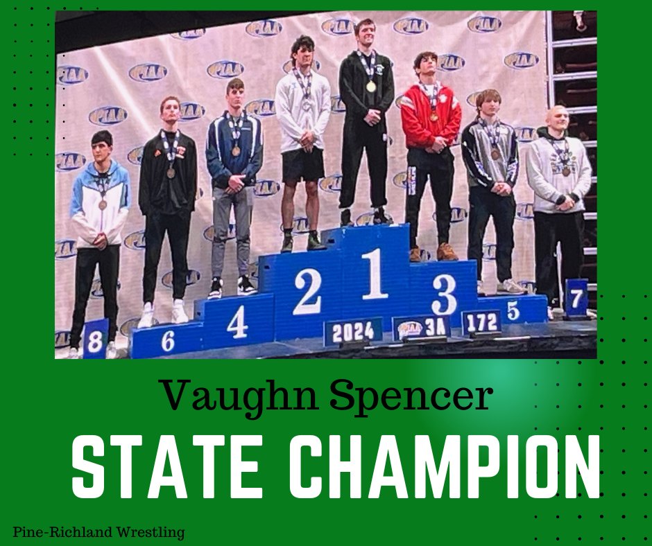 🏆🎉 Big Congratulations to Vaughn Spencer, our new State Champion at 172lbs! 🥇👏 Vaughn's victory not only secured his place in history but also marks Pine-Richland's first state wrestling championship since 1982! 🙌💫