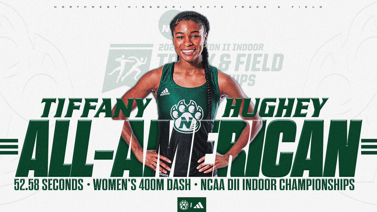 NWBearcatXCTF's tweet photo. Tiffany Hughey and Chloe Saenz are 𝐀𝐋𝐋-𝐀𝐌𝐄𝐑𝐈𝐂𝐀𝐍𝐒 🏆

400m (W) ||| NCAA DII Indoor Championships
🥇: Tiffany Hughey - 52.58
7th: Chloe Saenz - 55.15

#OABAAB ||| #D2WITF https://t.co/ILC8dpdvj9