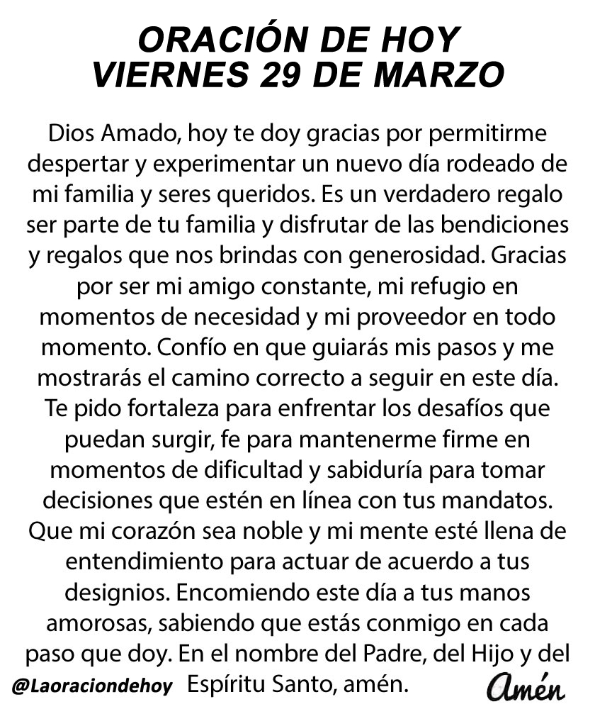 Oración diaria para hoy viernes 29 de marzo de 2024