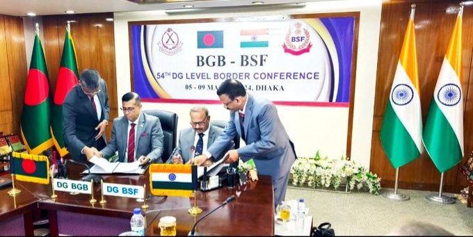 India and Bangladesh discussed a wide range of issues related to border management at the 54th BSF-BGB Director General level border coordination conference from March 5-9. The Indian delegation led by DG BSF Sh Nitin Agrawal. #IndoBangladeshFriendship #BSF_BGB_Conference2024