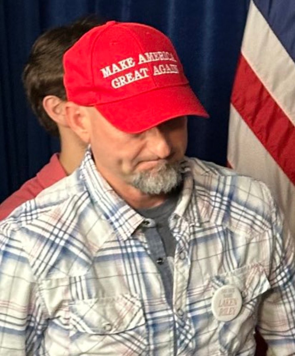 This is Laken Riley’s father, Jason Riley. This photo was taken in Georgia today when Donald Trump met Laken’s family. As a father I can see the grief and ultimately the anger behind his face. We are ALL angry with you Jason. His daughter did not have to die. The sad