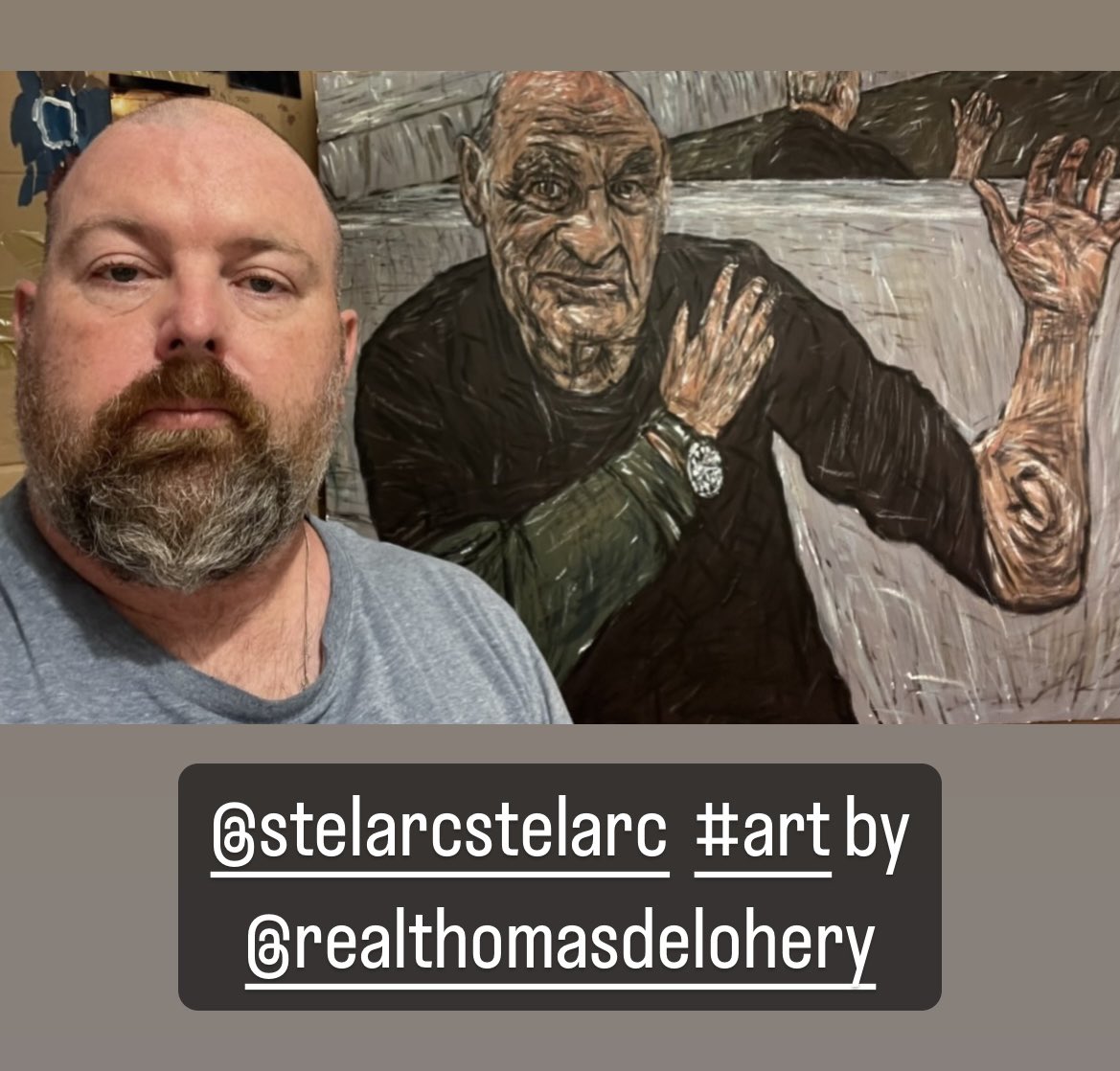 #painting of #performanceartist #stelarc #performanceartiststelarc #artiststelarc @StelarcStelarc Stelarc @NGVMelbourne #art by #artistthomasdelohery #thomasdelohery @TomdeloheryJ Thomas Delohery