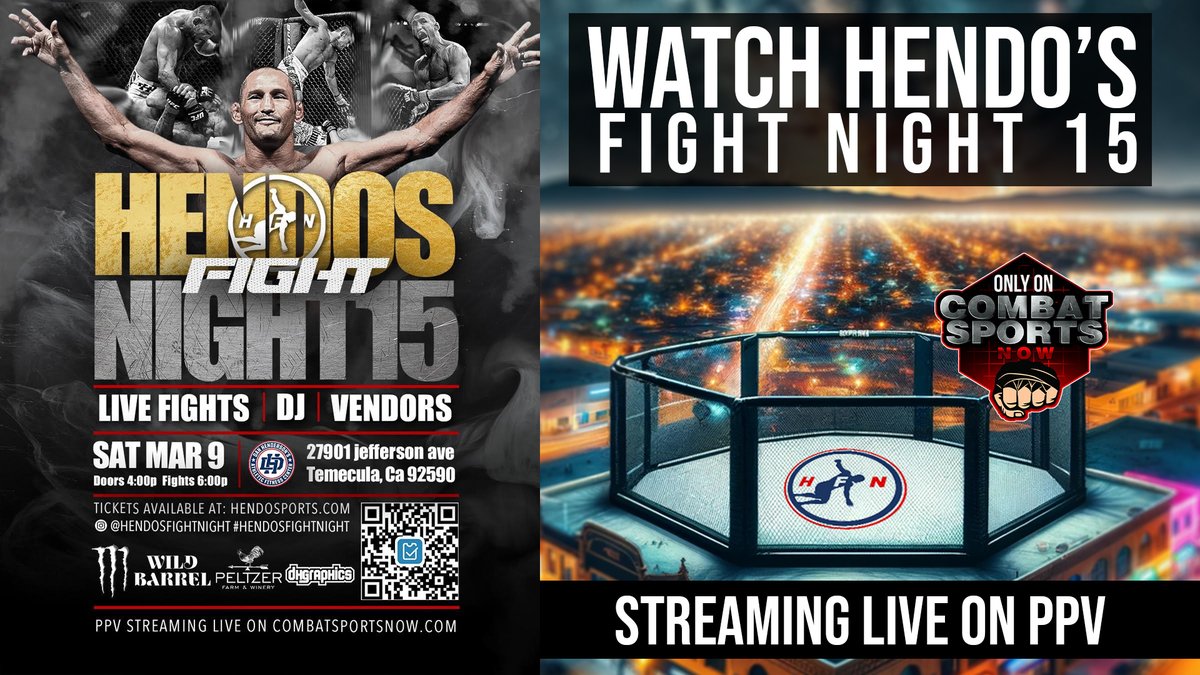 🥊🔥 It's Fight Night! Dan Henderson's Fight Night 15 is LIVE now! 🔥🥊

🎥 LIVE on Combat Sports PPV with FREE replays & DVR!

🚀 Don't miss out! See the fight card and grab your PPV access here: combatsportsnow.com/event/hendos-f…

#HendosFightNight15 #MMA #LivePPV #CombatSports #cagefight