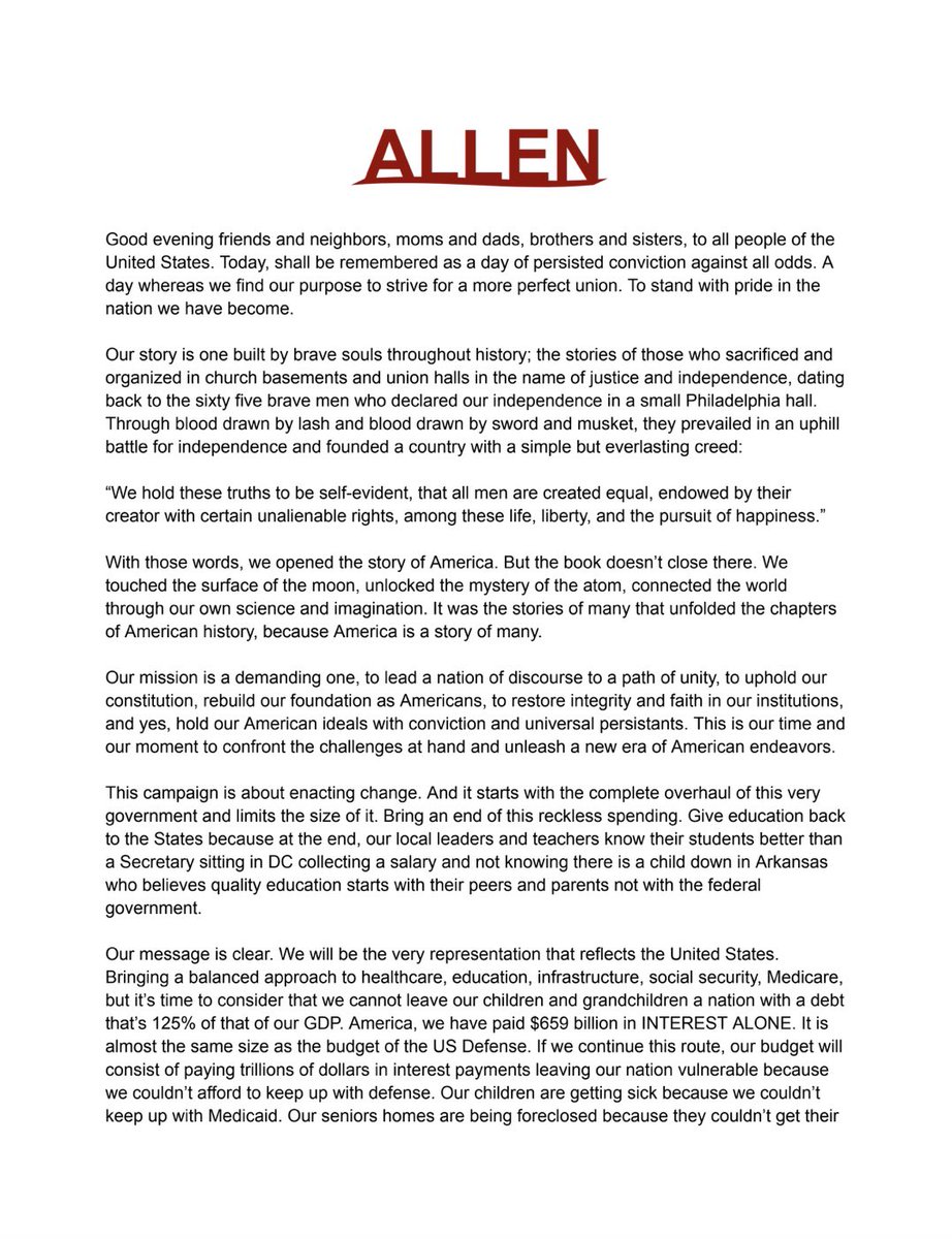 _kennethallen's tweet photo. Below is my speech whereas I announced my candidacy for President of the United States of America.🇺🇸 https://t.co/OCQQYUDfX3