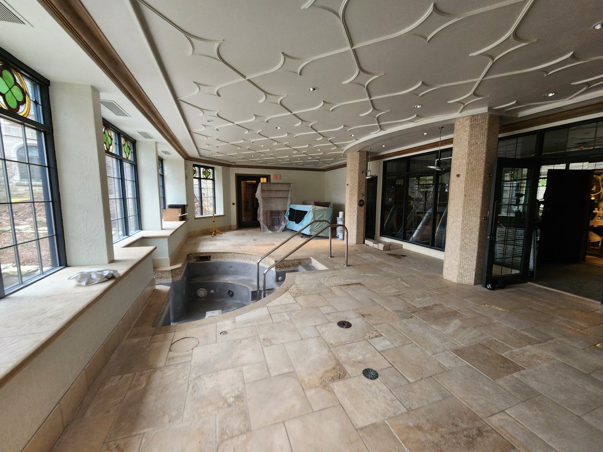 Inside spa area with two shower heads an work out room.. #tile #shower #QueenOfTears