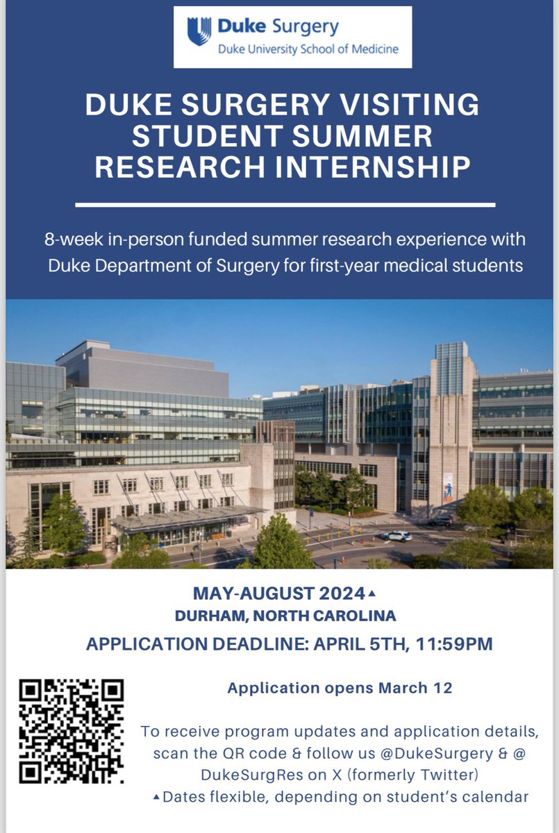 Incredible opportunity at the #1 #NIH funded Surgery department! #GoDuke @DukeSurgery @DukeSurgRes @DukeGSIG @Inside_TheMatch @me4_so