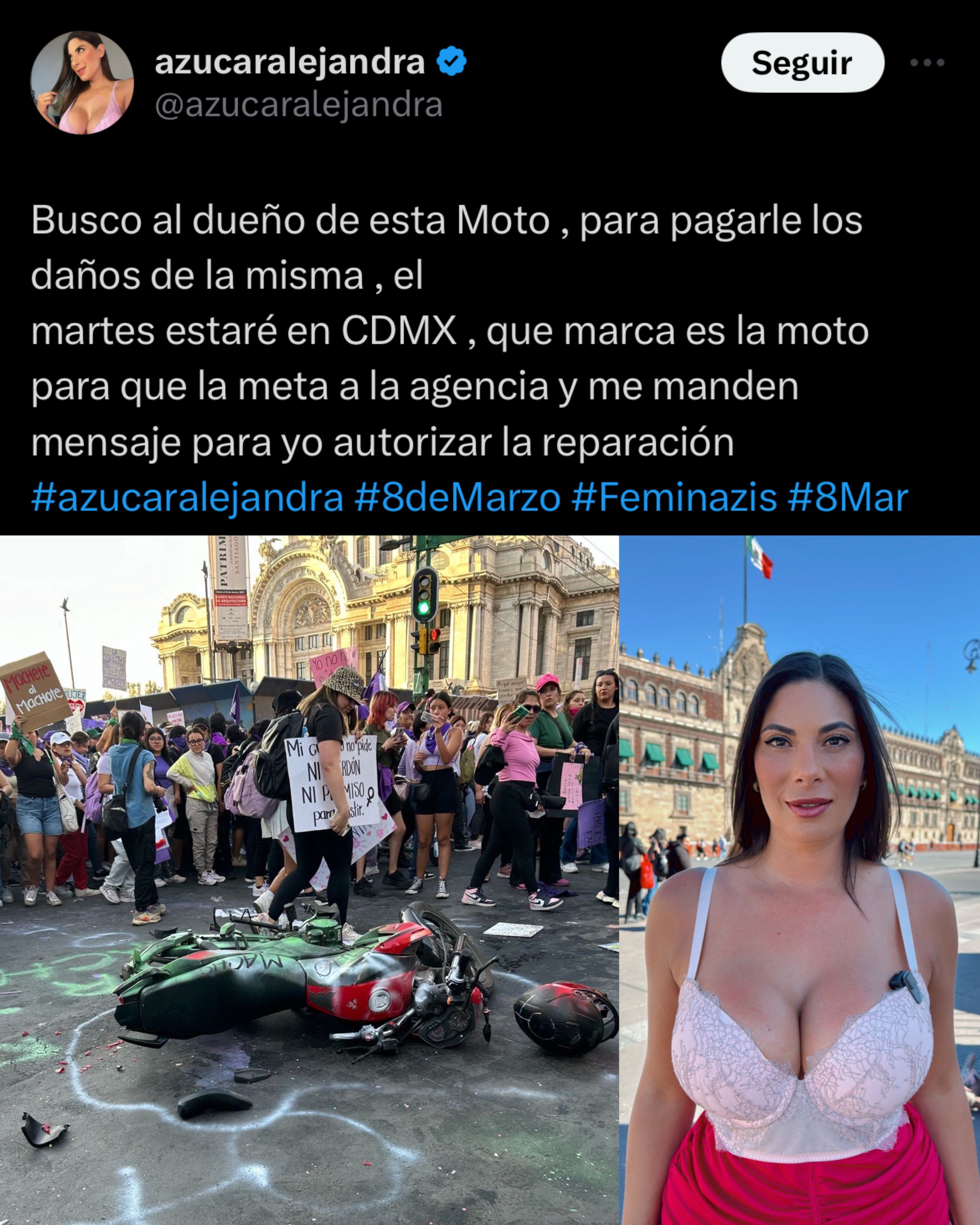 Azúcar Alejandra ayuda a motociclista