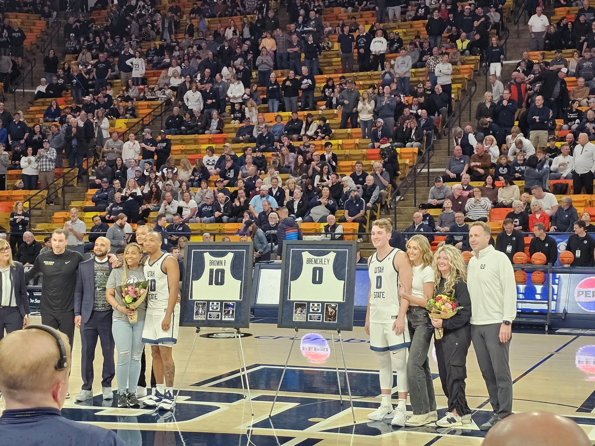 The 2024 seniors for Utah State honored tonight: Darius Brown II and Landon Brenchley.