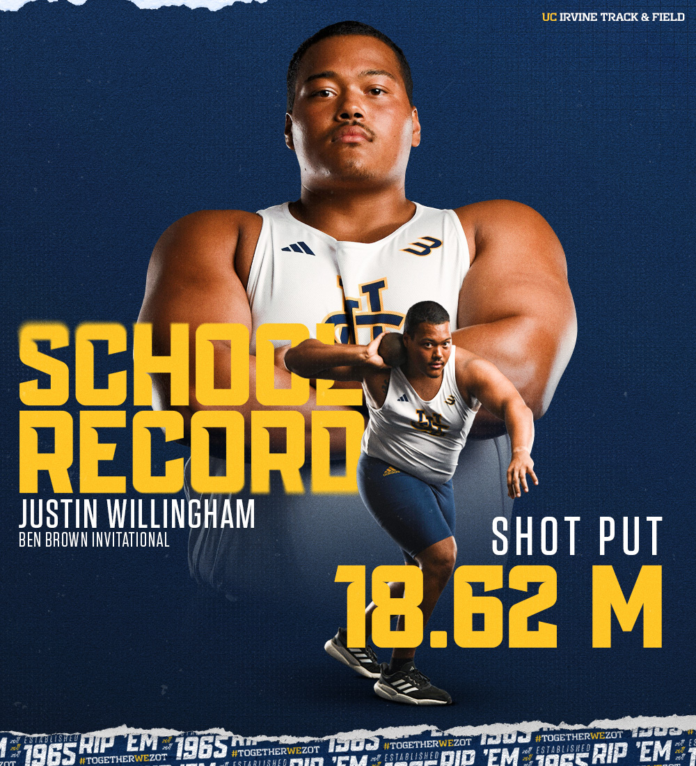 UCIcctf's tweet photo. Going the distance! 😤

Justin Willingham won the shot put with a school-record 18.62m at the Ben Brown Invitational in Fullerton today!!

#TogetherWeZot | #RipEm https://t.co/N4tsWQyEaH