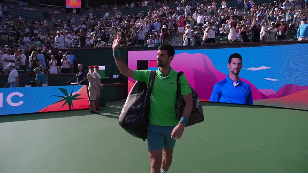 josemorgado's tweet photo. Novak Djokovic, playing his first match since losing in the Australian Open semifinals, beats Aleks Vukic 6-2, 5-7, 6-3 to reach the 3rd round in Indian Wells. 

Got tested!

(And love the new outfit!) https://t.co/kwbWoXAtRt