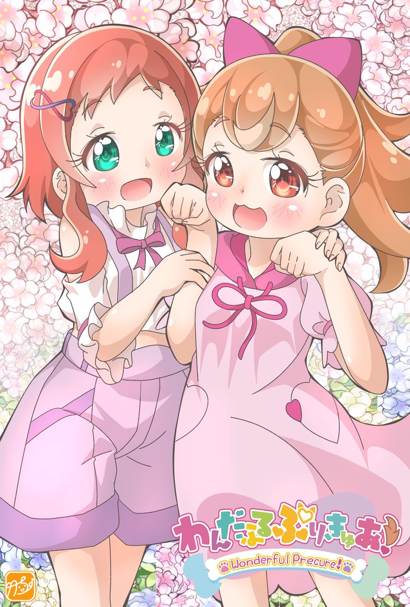 2girls multiple girls open mouth flower dress bow shorts  illustration images