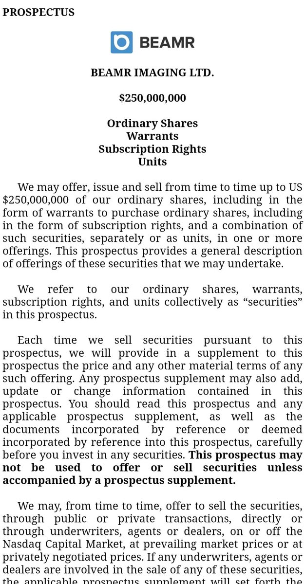 InvestorVenture's tweet image. $BMR @BeamrVideo
$250mm Shelf Registration
BEAMR IMAGING LTD.
$250,000,000
Ordinary Shares
Warrants
Subscription Rights
Units
Filing Link:
app.quotemedia.com/data/downloadF…
#BeamrVideo $NVDA #Nvidia #Stocks @Ashadowempire @fina
x.com/TheGuruYouKnow…
