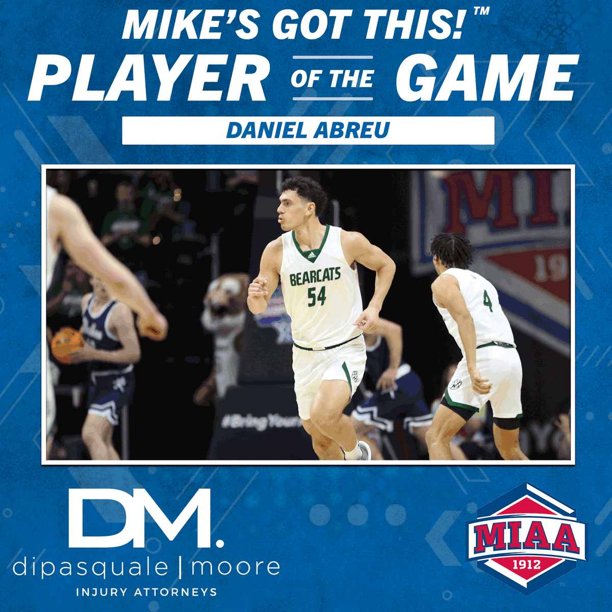 TheMIAA's tweet photo. It was @NWBearcatMBB's Daniel Abreu leading Northwest to the MIAA championship game! He is your Mike's Got This Player of the Game, presented by @DiPasqualeMoore! #BringYourAGame🏀 @bearcatsports https://t.co/biHo1e9jdd