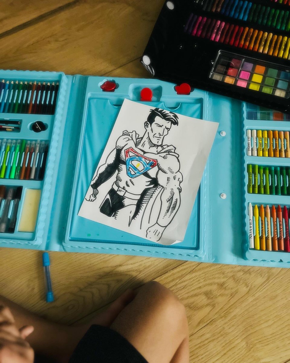 A little spring break art collaboration with Jackie boy.  His choice of subject.  I was thrilled.  Excited for July 11, 2025.  <a href="/jamesgunn/">James Gunn</a> <a href="/dcofficial/">DC</a> - we’re not expert storyboarders - but let us know if we can be of help. 😉 🎨✏️✍️  #superman #supermanlegacy