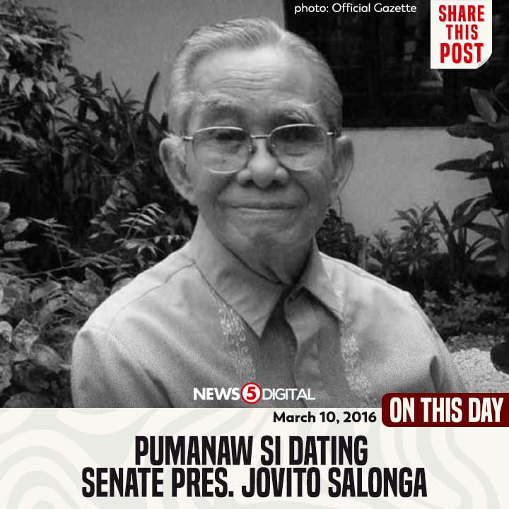 Pumanaw ang dating Senate president na si Jovito Salonga sa edad na 95 dahil sa iba't ibang sakit.

Kilala si Salonga bilang "The Nation’s Fiscalizer," nagsilbi siya bilang Senate president mula 1987 hanggang 1992. #News5