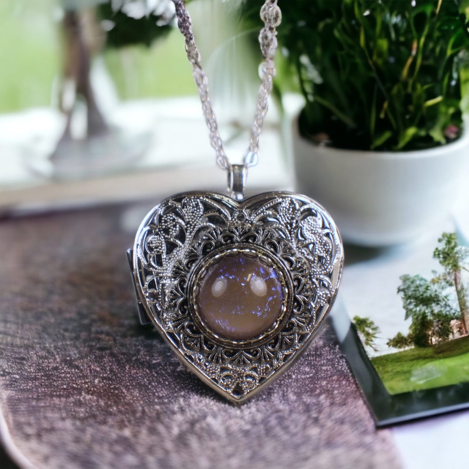 Angel wing music box locket, heart locket with music box inside with d –  Char's Favorite Things