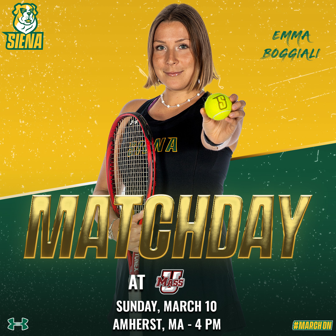 🎾 #MATCHDAY Off to the Bay State for @SienaWTennis against an Atlantic 10 opponent ⏰ 4 PM 🏟️ Bay Road Indoor Tennis Center 📍 Amherst, MA #MarchOn x #SienaSaints x #MAACTennis x #NCAATennis