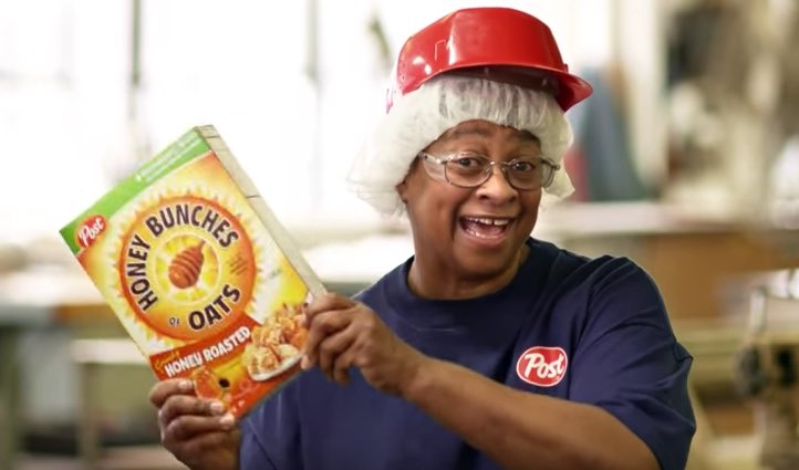 Gay people are like, “she saved my life.” And its the Honey Bunches of Oats factory woman.