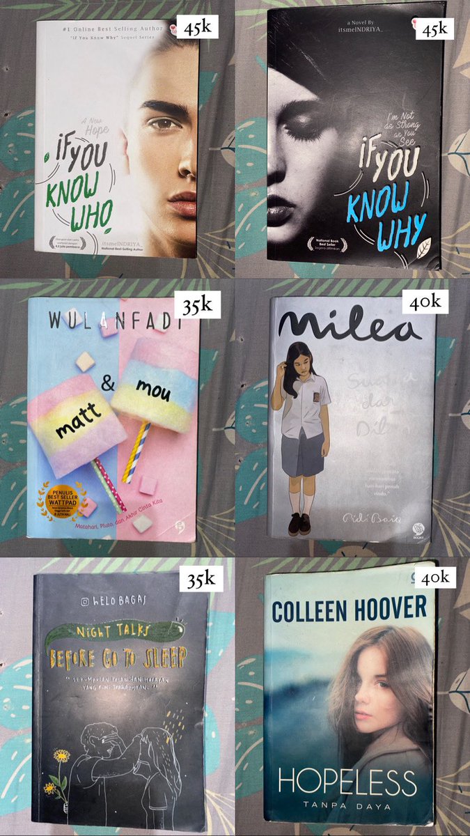 mikowyip's tweet photo. halo aku mau jual buku buku aku, bisa co di toko oren yaa 😉

t. wts wtb want to sale preloved romance young adult teenlit wattpad pidi baiq milea tere liye bumi bulan fk #zonauang #zonajajan https://t.co/97Z4NzuBrC