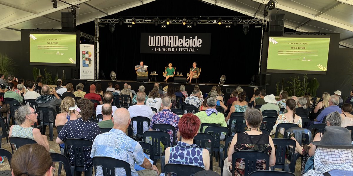 BrenWintle's tweet photo. @Biodivcouncil making a splash @WOMADelaide talking Nature in cities with councillor @sbekessy and author darryl jones https://t.co/ODensuYCql