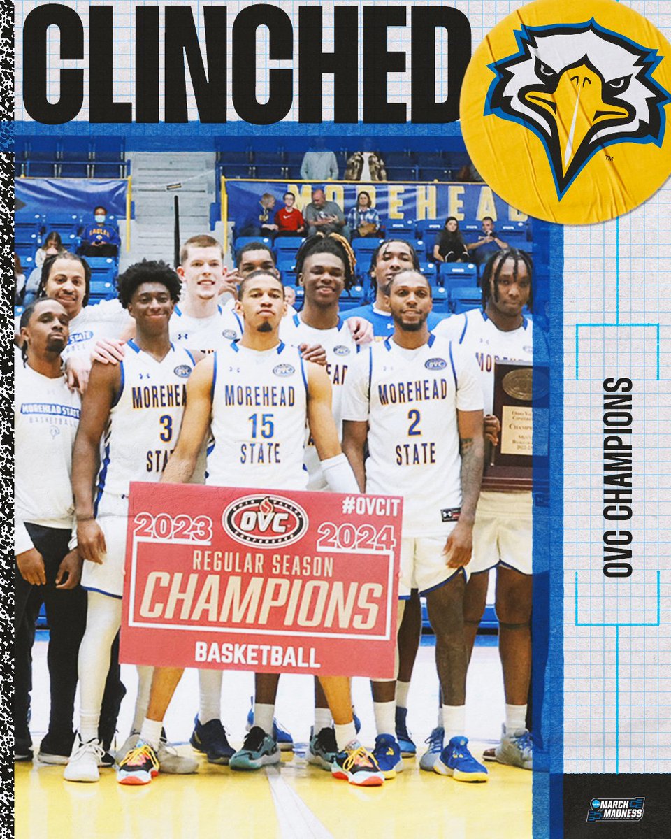MOREHEAD STATE IS THE FIRST TEAM DANCING 🕺 The Eagles clinch the OVC Championship to secure their 9th #MarchMadness appearance 👏