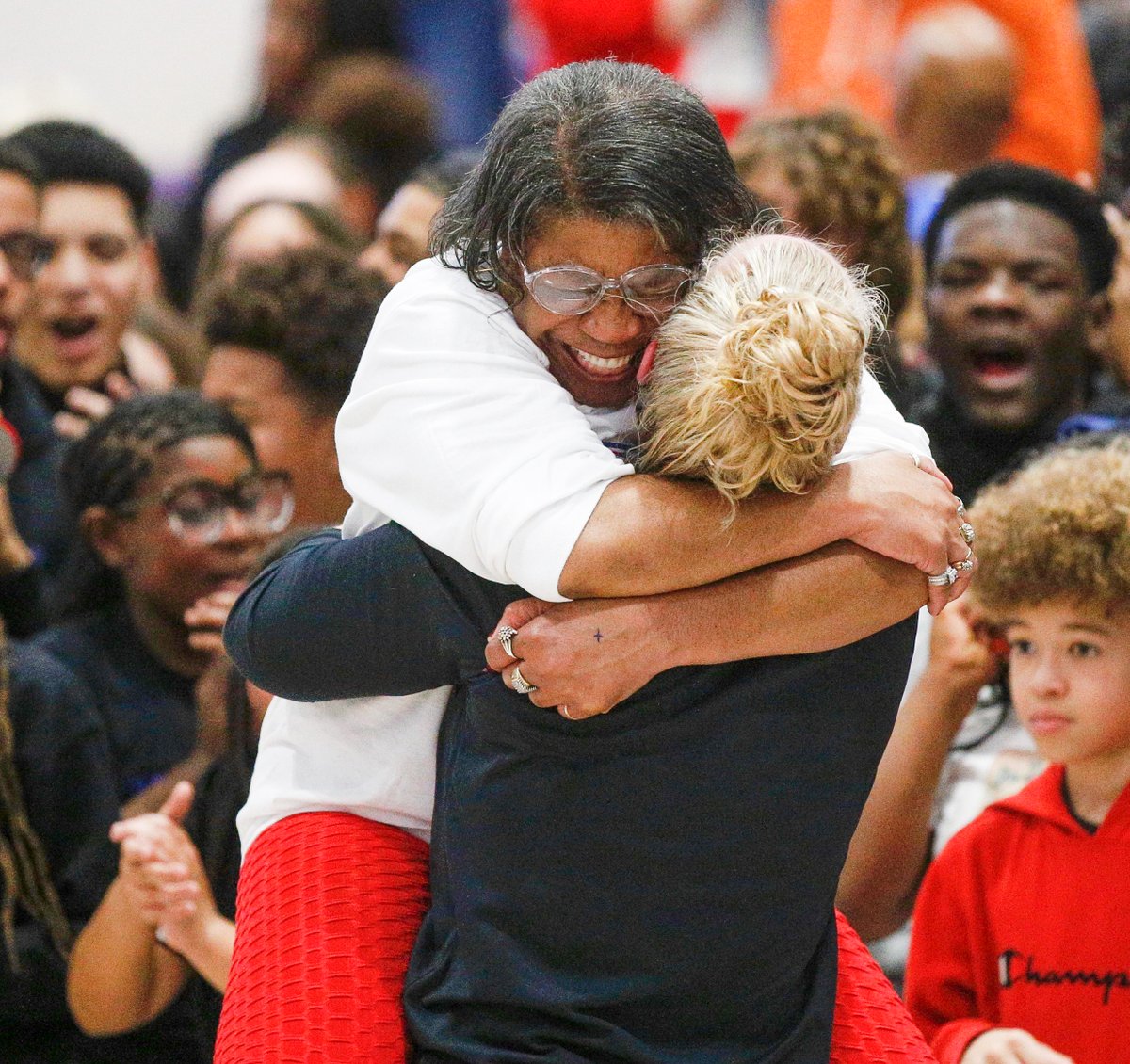 It's truly special how @PHS_WeAreOne coach Amy Hughes has helped transformed the Trojans' program. In her first 4 seasons, Portsmouth was 27-50. The last 2? 41-10. Now, they're headed to their first-ever Final 4 with a community fully behind them. 💪 📸: @dw1509
