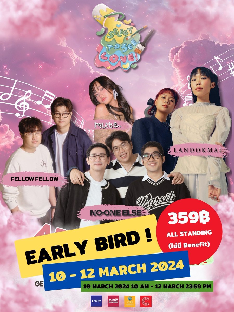 the_concertapp's tweet photo. เตรียมมาพบกับคอนเสิร์ตที่จะพาทุกคนไปเลือกความรัก
แบบที่ใจตัวเองวาดฝันไว้ ได้ในงาน ‘Select to see love Concert’ 💘🎨
.
พร้อมจัดเต็มกับกิจกรรมและคอนเสิร์ตจากสุดยอดศิลปินที่กำลังมาแรง อาทิเช่น #no1else, #fellowfellowband, #landokmai, #mute. อีกทั้งยังมี Fan Benefit สุดพิเศษภายในงานอีกมากมาย 🎨🖌️
.
ซื้อบัตรได้แล้ววันนี้ที่ >> https://t.co/SvO1d0y5lb
🎟 จำหน่ายบัตร Early Bird 1 ใบ ราคา 359 บาท
ตั้งแต่วันที่ 10-12 มีนาคม 2567 ตั้งแต่ 10:00 น. เป็นต้นไป
.
และเริ่มจำหน่ายบัตรราคาปกติตั้งแต่วันที่ 13 มีนาคม 2567 ตั้งแต่ 10:00 น.
🎟 บัตร ฉันพบรัก 1 ใบ ราคา 559 บาท
🎟 บัตร เรามีรัก 2 ใบ ราคา 999 บาท
.
Selecttoseelove.Concert 🥰✨
📍28 เมษายน 2567 At UTCC HALL
.
สามารถติดตามรายละเอียดเพิ่มเติมได้ที่
Facebook : Selecttoseelove.Concert
IG : SelecttoseeloveConcert_
TIKTOK : selecttoseelove.concert
X : @Selecttoseelove
สอบถามข้อมูลเพิ่มเติมได้ทาง
IG : selecttoseeloveconcert
ในเวลาทำการ 10.00-20.00 น. (ไม่มีวันหยุด)
#SelecttoseeloveConcert #EVENTUTCC #UTCC
#no1elseband #FellowFellow #landokmaiband #mute
#TheConcertApplication