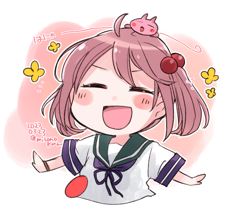 sazanami (kancolle) 1girl school uniform serafuku sailor collar pink hair hair ornament twintails  illustration images