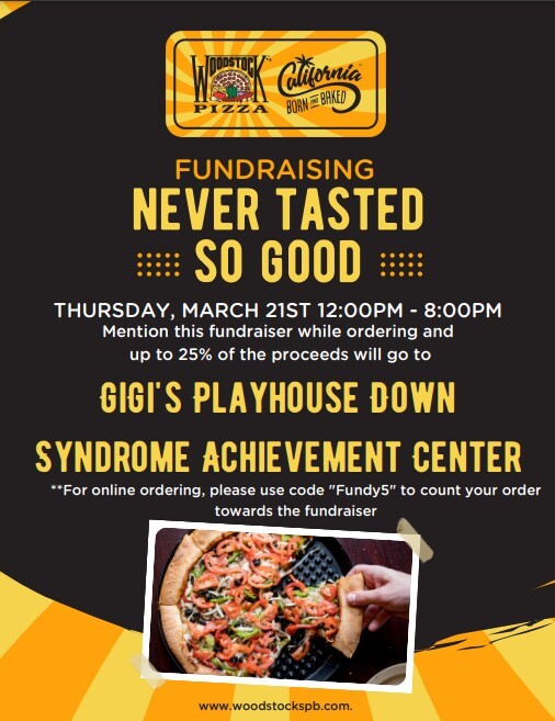 We would like to invite all families, friends, community members and partners to celebrate with us on
World Down Syndrome Day
Thursday March 21, 2024 from 12pm-8pm, as we dine out at Woodstock Pizza in Pacific Beach! Giving back never tasted so good!
We are so thankful for...