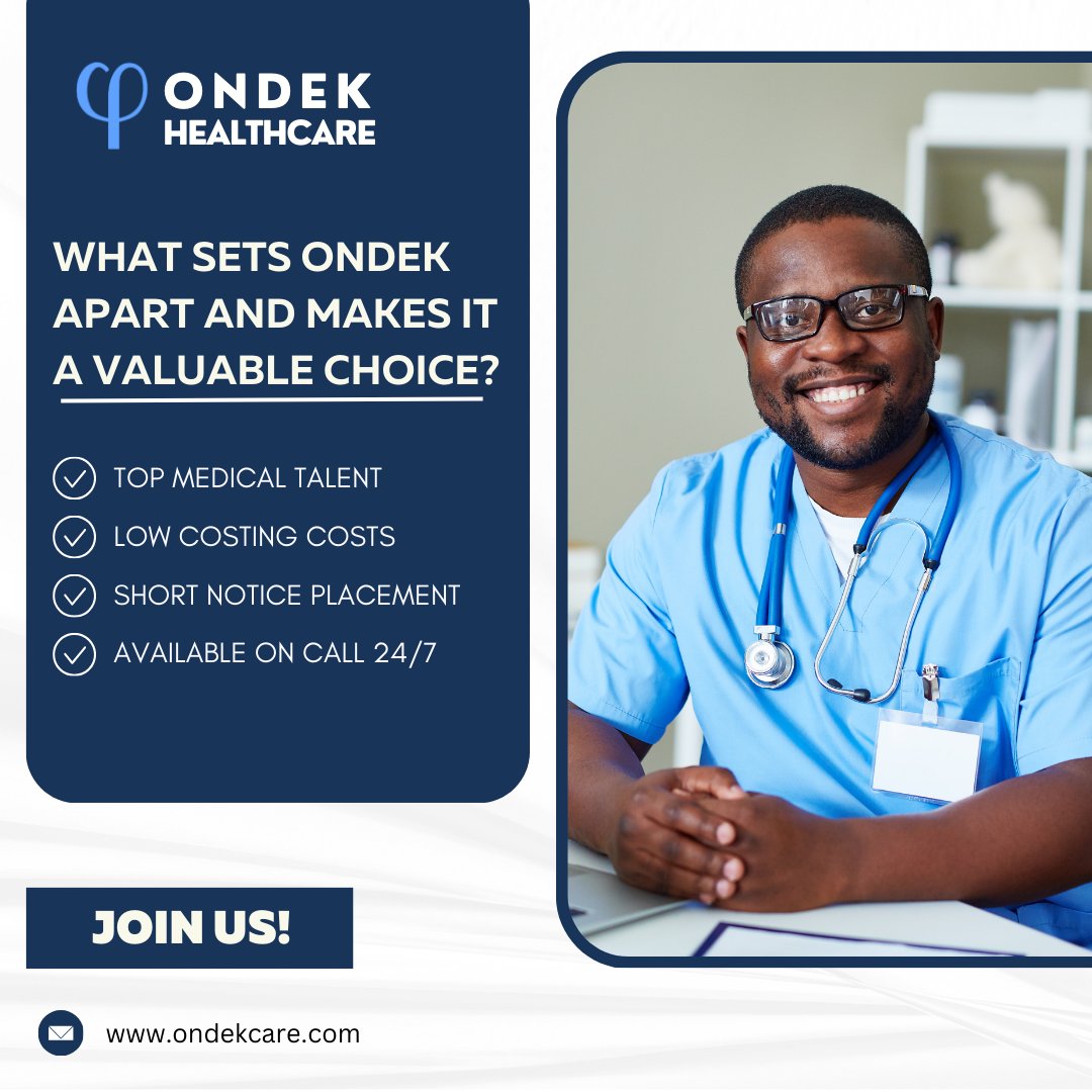 Our dedication to providing the highest standard of patient care is apparent in our efficient onboarding process, enabling us to bring on board top-notch nursing professionals faster than our competitors.

#OndekHealthcare #NurseOwned #PremiumQuality #AffordableRates