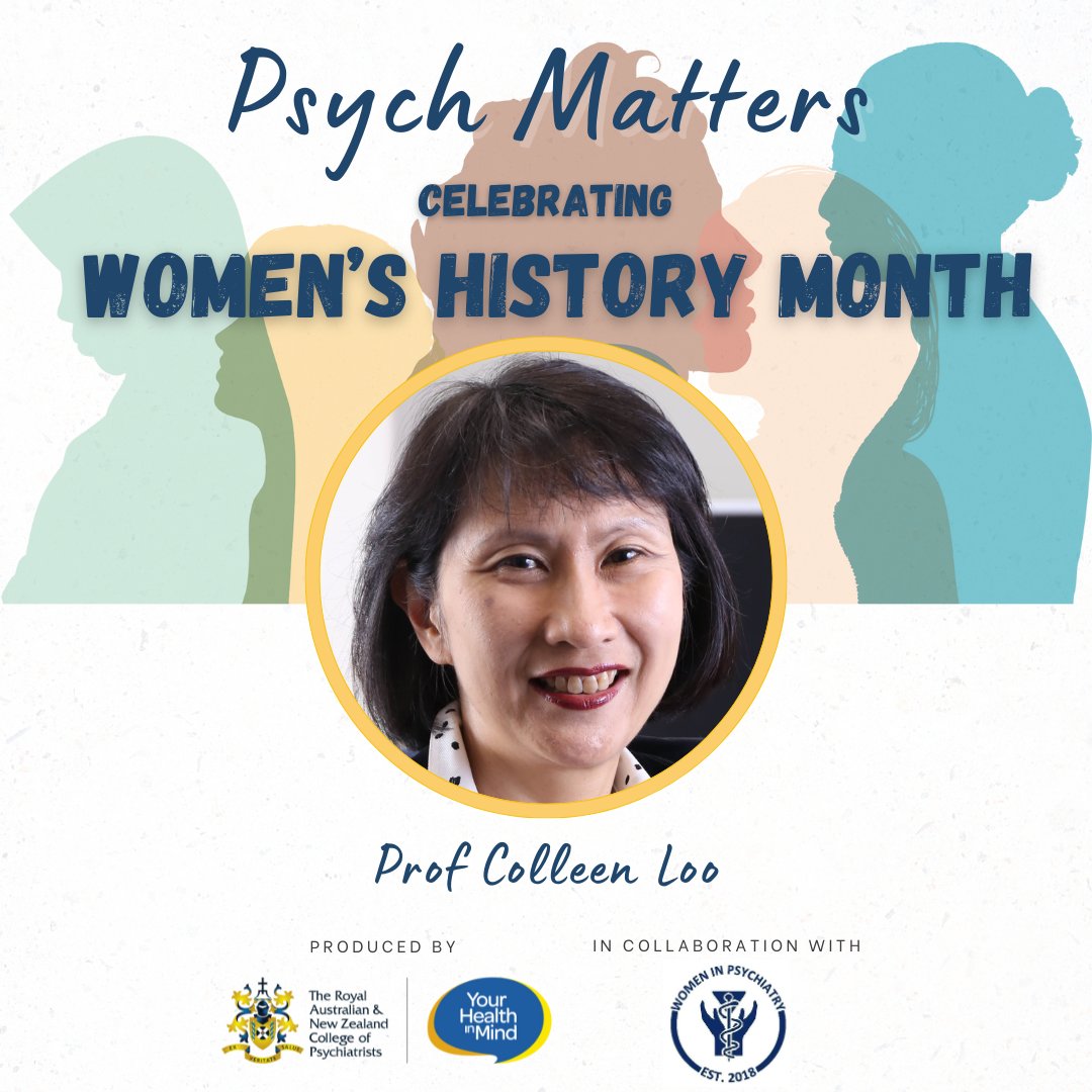 #PsychMatters are releasing weekly episodes with inspirational #womeninpsychiatry to celebrate #WomensHistoryMonth.

Tune in on 15 March to hear Prof Colleen Loo discuss her role as a researcher in ECT, TMS, tDCS, and ketamine. ow.ly/Zp7Z50QNfqO