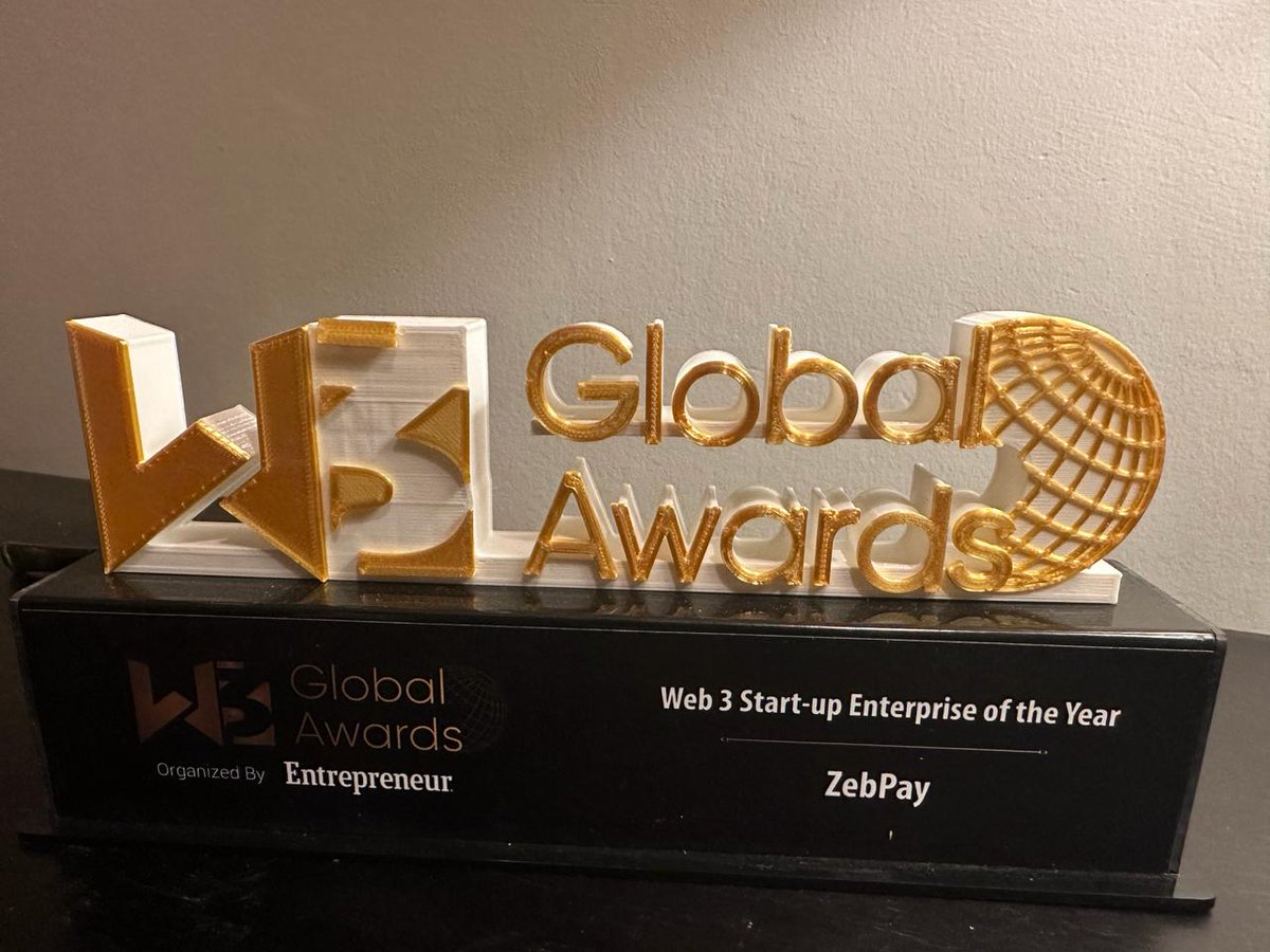 zebpay's tweet image. 🚀 Last night, ZebPay won the Web3 Start-up Enterprise of the Year award at the Web3 Global Awards by Entrepreneur India. 

#ZebPayWins #Web3Success  #EntrepreneurIndiaHonors #CryptocurrencyChampion #InnovationAchievement
