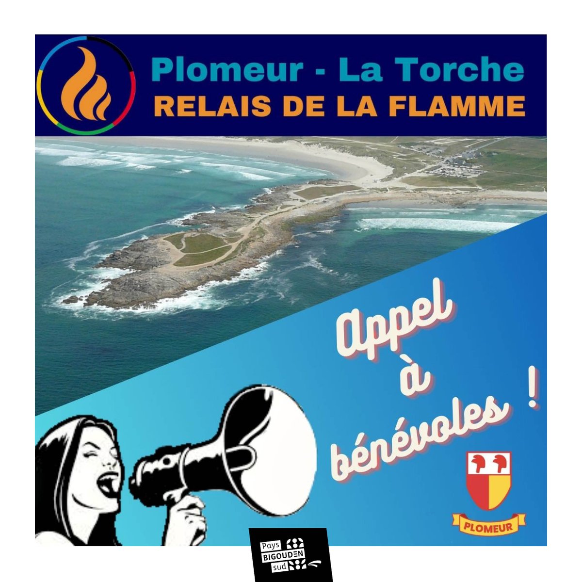 La flamme Olympique passera le 7 juin 2024 au matin sur le site de La Torche. La commune de Plomeur est à la recherche de bénévoles.
Pour faire partie de cette aventure ➡️ informations et inscription via l'adresse : benevolesflamme@plomeur.bzh
