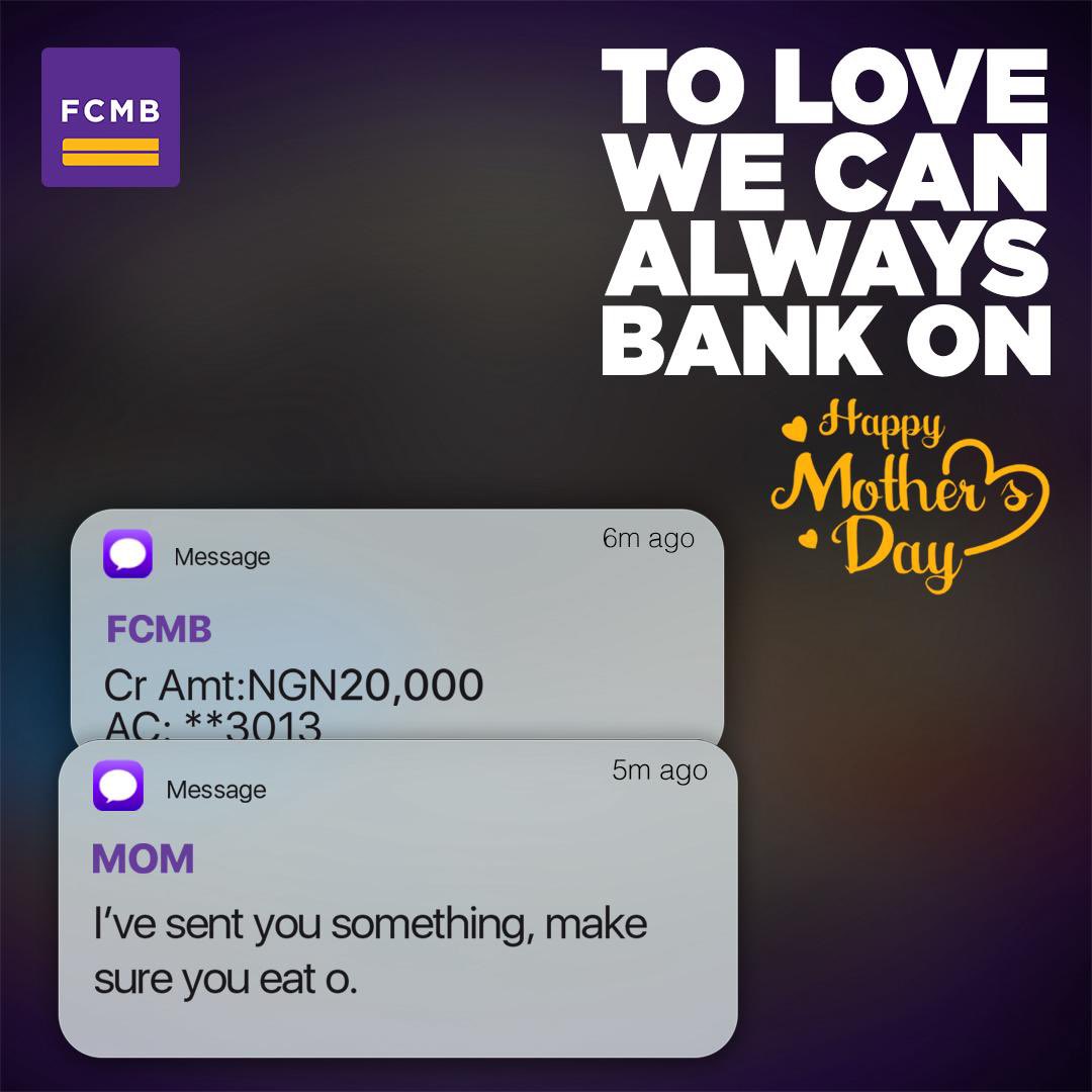 To the one who is always there to help us get back on our feet. Thank you for loving us unconditionally. Happy Mother’s Day! 💜 #FCMB #MyBankandI #MothersDay