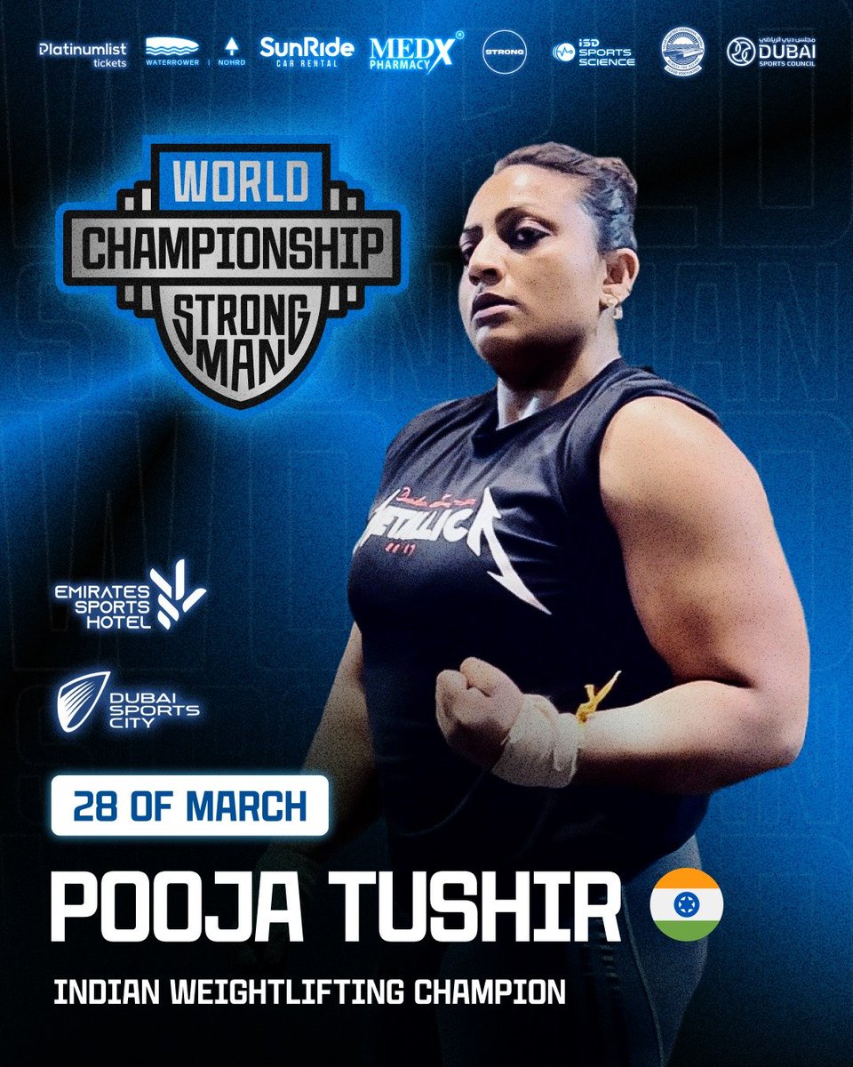 🌟✨ The Stage is Set for Pooja Tushir! ✨🌟

🏋️‍♀️ Brace yourselves as Pooja Tushir, India's weightlifting marvel, steps into the arena of the World Strongman Championship, ready to leave her mark! Join us at the Emirates Sports Hotel on March 28… t2p.pw/uCAu2tmmou