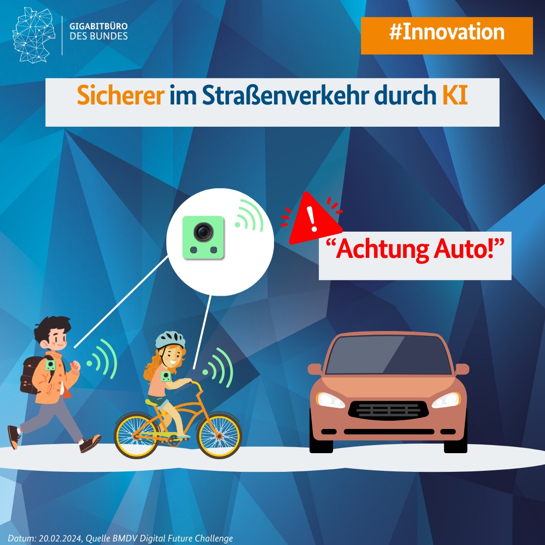 BMV's tweet image. Mehr #Sicherheit für Kinder durch KI: #EduPin gewinnt 1. Platz beim Hochschulwettbewerb für verantwortungsvollen Umgang mit #KI. Der EduPin ist ein ansteckbarer digitaler Button, der Kinder in Echtzeit vor Gefahrenstellen warnt und ihnen spielerisch die Verkehrsregeln beibringt.
