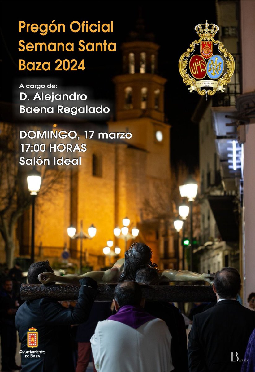 Hoy, pregón oficial de la #SemanaSanta de #Baza a cargo de Alejandro Baena 👇🏼