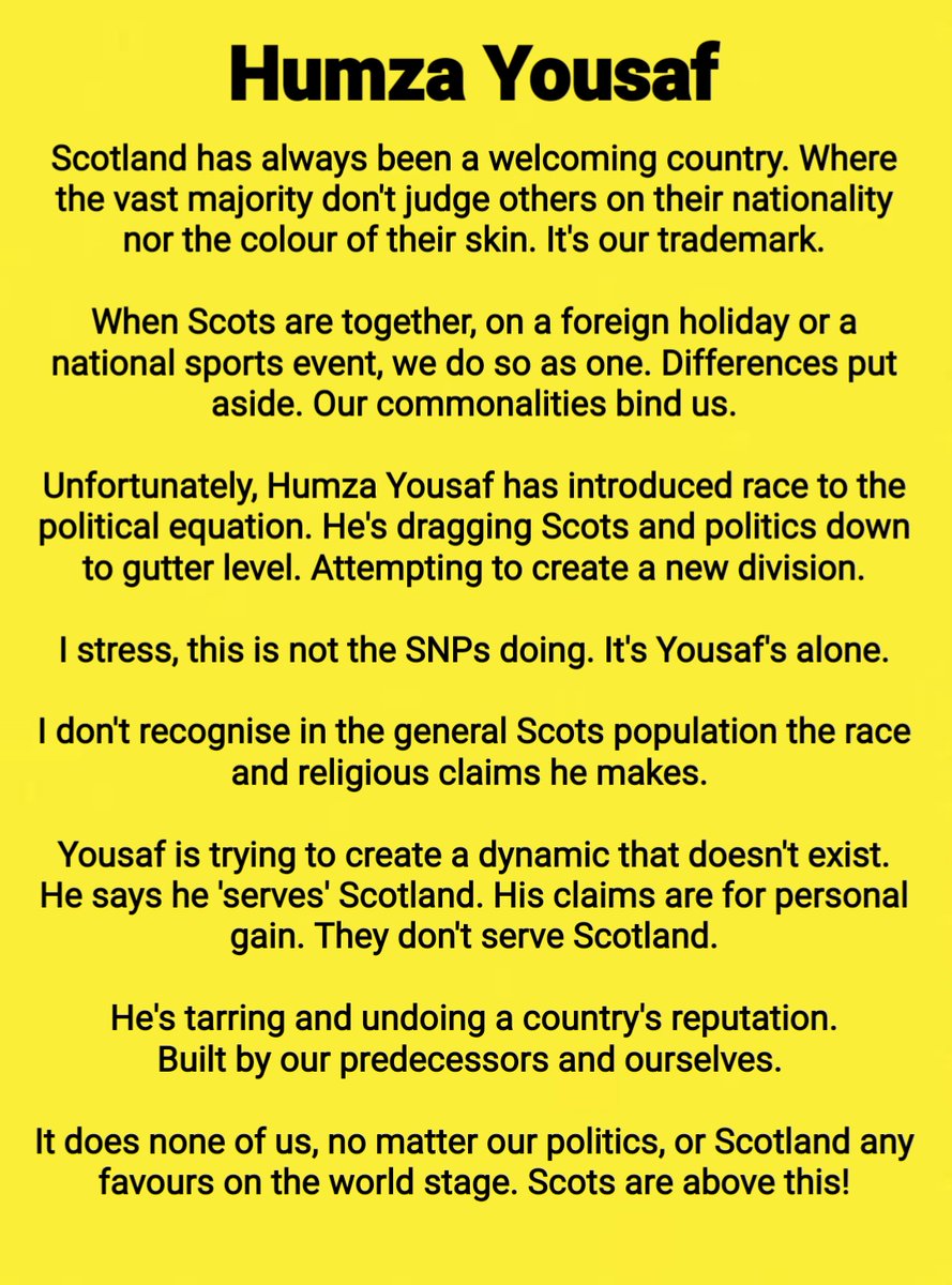 JustAVoter100's tweet photo. HUMZA YOUSAF ...

Playing his race card smears the Scotland and Scots he claims to serve!

RETWEET IF YOU AGREE!
@theSNP https://t.co/HTX6QYTwzV