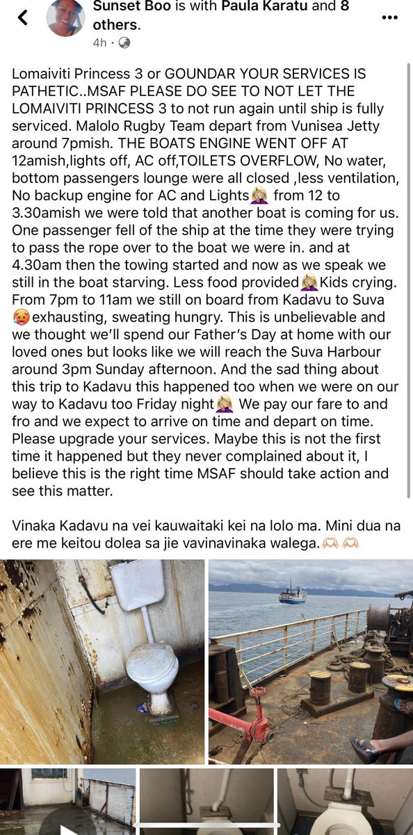 When will it end?

<a href="/FijiGovernment/">Fiji Government</a> <a href="/fijivillage/">fijivillage</a> <a href="/sun_fiji/">Fiji Sun</a> 

Why are these boats still running without proper OHS standards?