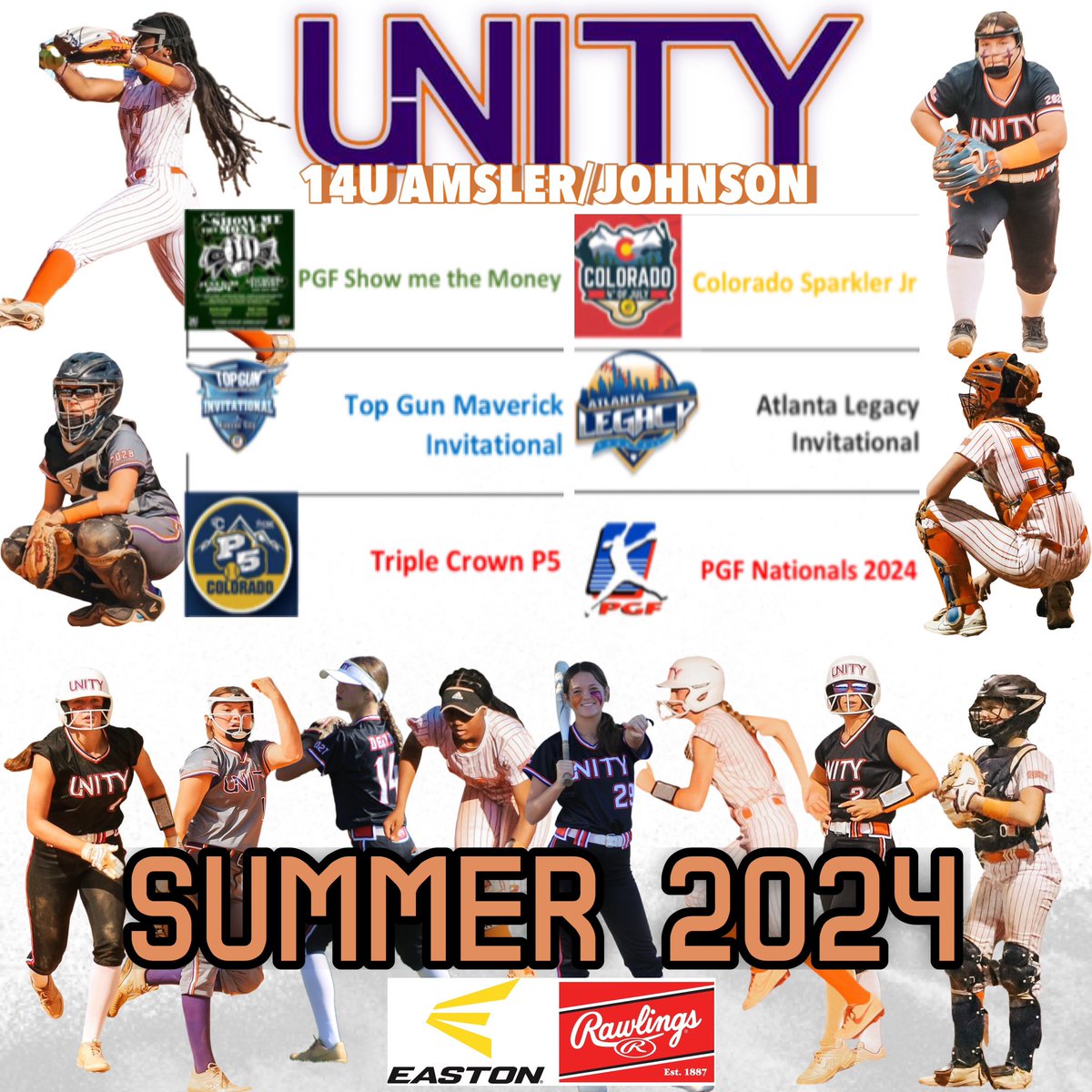 Proud of our ladies for earning OpportUNITY to play the best this summer 👀🥎🧡💜 Team Success = Individual Attention #WeCantWait #Florida #KansasCity #Colorado #Atlanta #California