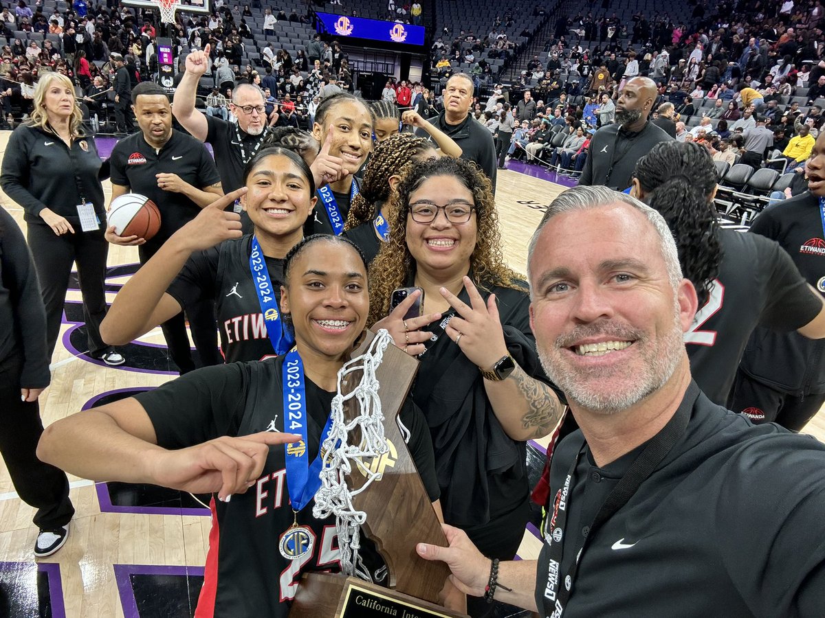 Consecutive state Open Division girls champion. Etiwanda Eagles. 60-48 over Mitty.